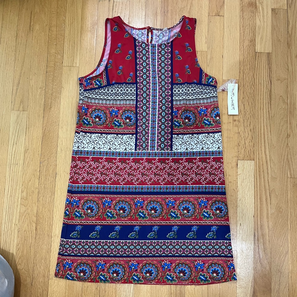 Tacera Blue and Pink Sleeveless Sheath Dress